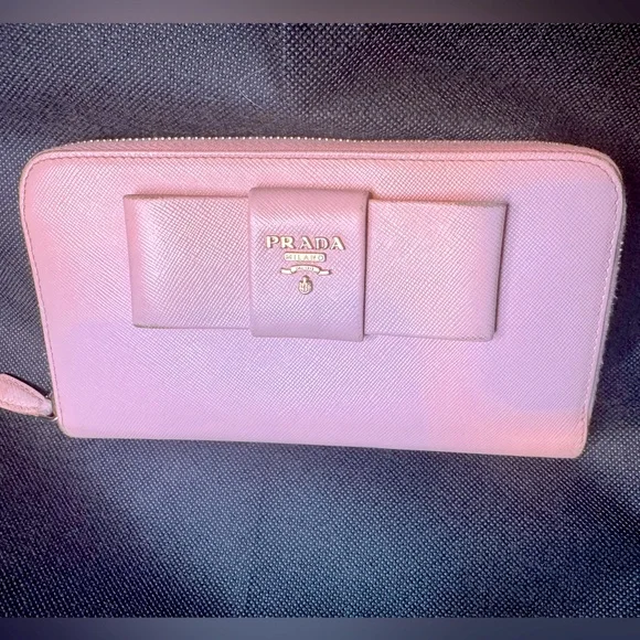 Prada Pink Bow Saffiano Zip Wallet Continental RARE DISCONTINUED - Picture 12 of 12